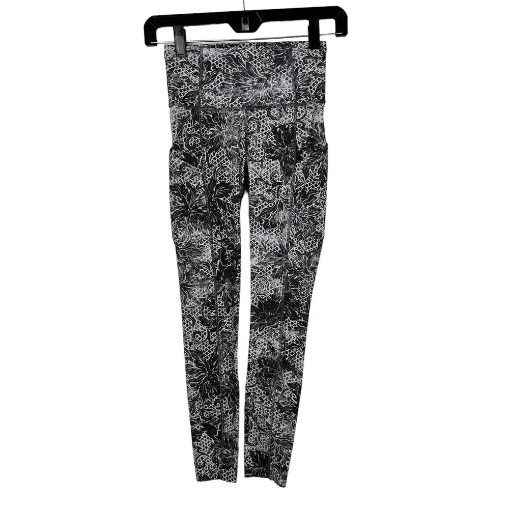 Lululemon Fast Free 7/8 Tight Size 2 Serigraph Starlight Black Floral Print 25" - Picture 1 of 10